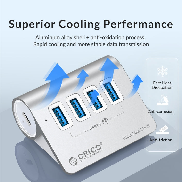 ORICO M3U4 Aluminum Alloy 4-Port USB 3.2 Gen1 5Gbps HUB (Silver) - USB 3.0 HUB by ORICO | Online Shopping South Africa | PMC Jewellery | Buy Now Pay Later Mobicred