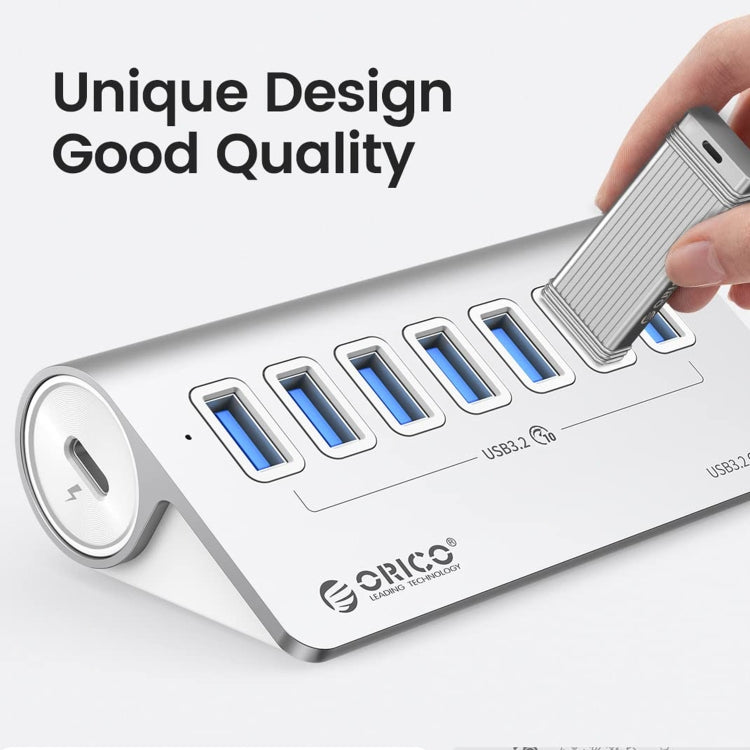 ORICO M3U7-G2 Aluminum Alloy 7-Port USB 3.2 Gen2 10Gbps HUB with 0.5m Cable (Silver) - USB 3.0 HUB by ORICO | Online Shopping South Africa | PMC Jewellery | Buy Now Pay Later Mobicred