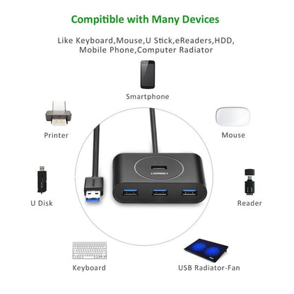 UGREEN Portable Super Speed 4 Ports USB 3.0 HUB Cable Adapter, Not Support OTG, Cable Length: 1m(Black) - USB 3.0 HUB by UGREEN | Online Shopping South Africa | PMC Jewellery