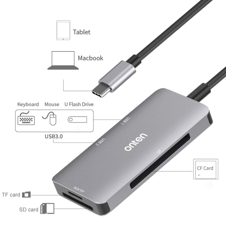 Onten 91882 5 In 1 USB3.0 x3 + SD + TF + CF Type-C / USB-C OTG Multi-function Card Reader - Card Reader by Onten | Online Shopping South Africa | PMC Jewellery | Buy Now Pay Later Mobicred