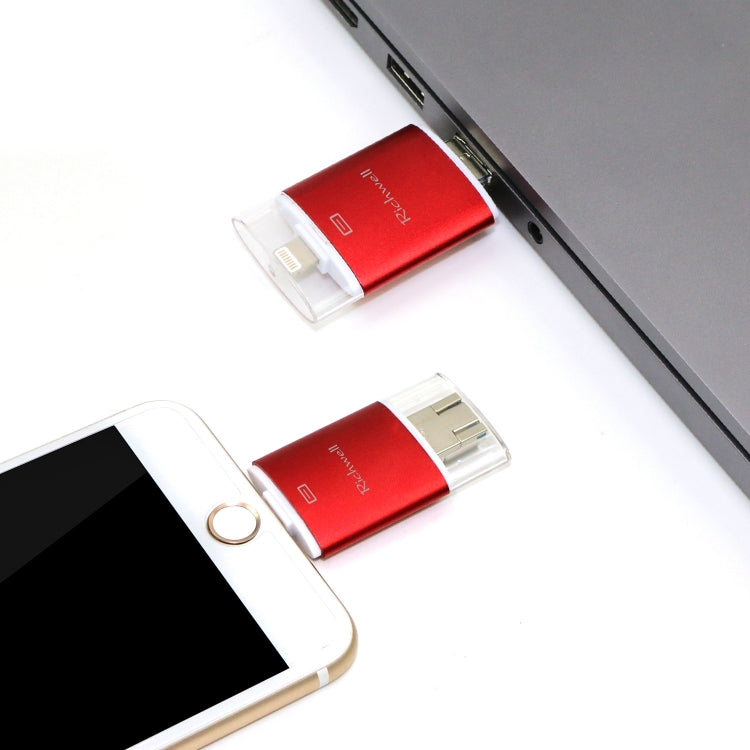 Richwell 3 in 1 128G Type-C + 8 Pin + USB 3.0 Metal Double Cover Push-pull Flash Disk with OTG Function(Black) - free shipping - PMC Jewellery - Order now!