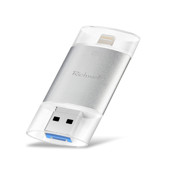 Richwell 3 in 1 64G Type-C + 8 Pin + USB 3.0 Metal Double Cover Push-pull Flash Disk with OTG Function(Silver) - free shipping - PMC Jewellery - Order now!