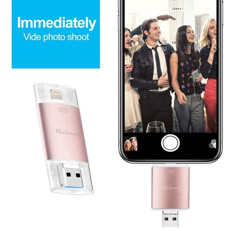 Richwell 3 in 1 16G Type-C + 8 Pin + USB 3.0 Metal Double Cover Push-pull Flash Disk with OTG Function(Silver) - free shipping - PMC Jewellery - Order now!