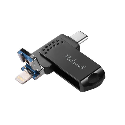 Richwell 16G Type-C + 8 Pin + USB 3.0 Metal Flash Disk with OTG Function(Black) - U Disk & Card Reader by Richwell | Online Shopping South Africa | PMC Jewellery | Buy Now Pay Later Mobicred