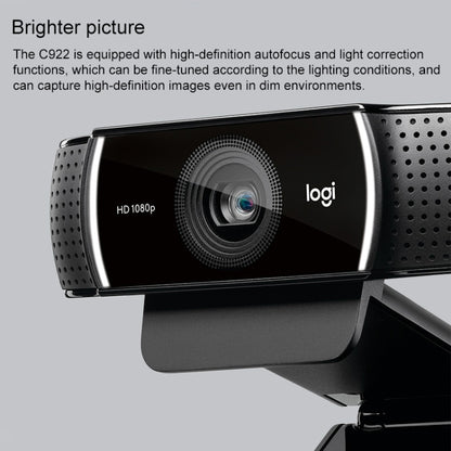 Logitech C922 HD 1080P Auto Focus Webcam with 2 Omnidirectional Microphones - HD Camera by Logitech | Online Shopping South Africa | PMC Jewellery | Buy Now Pay Later Mobicred