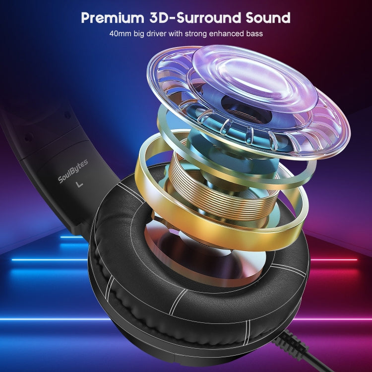 Soulbytes S19 USB + 3.5mm 4 Pin Adjustable RGB Light Gaming Headset with Mic (Black) - Multimedia Headset by Soulbytes | Online Shopping South Africa | PMC Jewellery | Buy Now Pay Later Mobicred