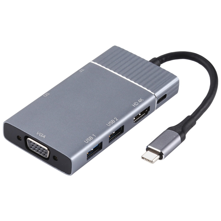 7 In 1 Dual USB 3.0 + TF/SD + HDMI/VGA + 3.5mm Jack + Type-C / USB-C Multi-function USB-C Dock Station - USB HUB by PMC Jewellery | Online Shopping South Africa | PMC Jewellery | Buy Now Pay Later Mobicred