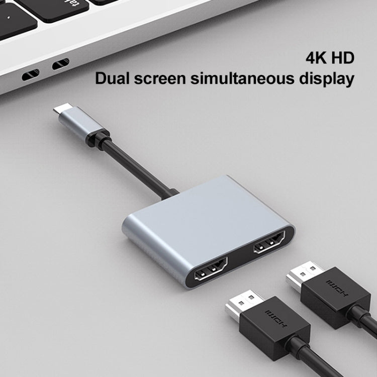 2 in 1 USB-C / Type-C to 2 x HDTV Ports HUB Adapter - USB HUB by PMC Jewellery | Online Shopping South Africa | PMC Jewellery | Buy Now Pay Later Mobicred