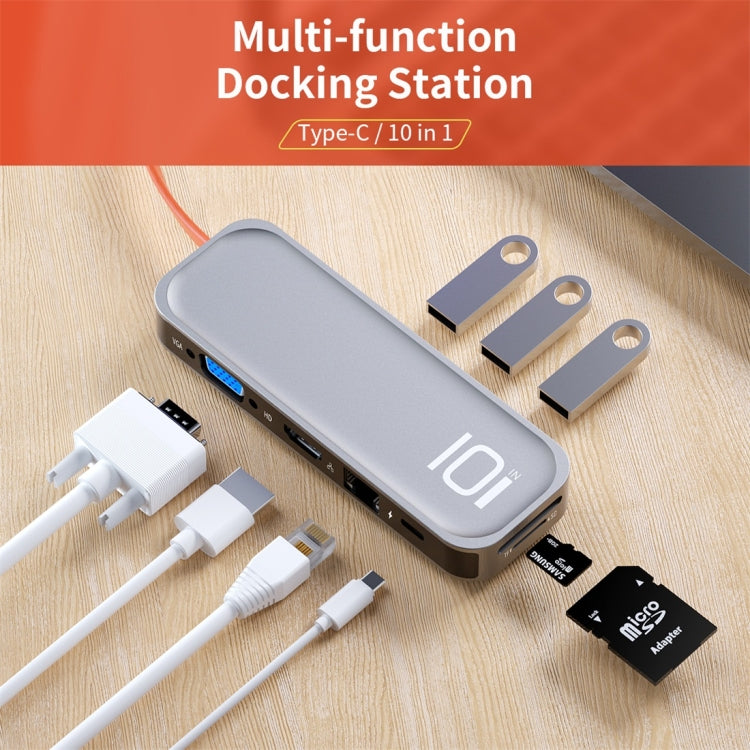 ROCK TR01 10 In 1 Type-C / USB-C to HDMI + VGA Multifunctional Extension HUB Adapter(Silver) - USB HUB by ROCK | Online Shopping South Africa | PMC Jewellery | Buy Now Pay Later Mobicred