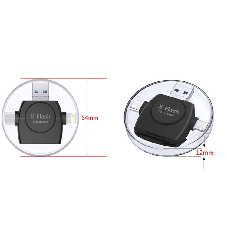 X-Flash R01 3 in 1 8 Pin + USB-C / Type-C + Micro USB Interface SD / TF Card Reader(Black) - Converter & Adapter by PMC Jewellery | Online Shopping South Africa | PMC Jewellery | Buy Now Pay Later Mobicred