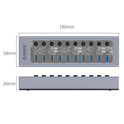 ORICO AT2U3-10AB-GY-BP 10 Ports USB 3.0 HUB with Individual Switches & Blue LED Indicator, UK Plug - USB 3.0 HUB by ORICO | Online Shopping South Africa | PMC Jewellery | Buy Now Pay Later Mobicred