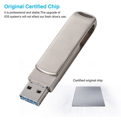 Richwell 3 in 1 32G Micro USB + 8 Pin + USB 3.0 Metal Rotating Push-pull Flash Disk with OTG Function(Silver) - U Disk & Card Reader by Richwell | Online Shopping South Africa | PMC Jewellery | Buy Now Pay Later Mobicred