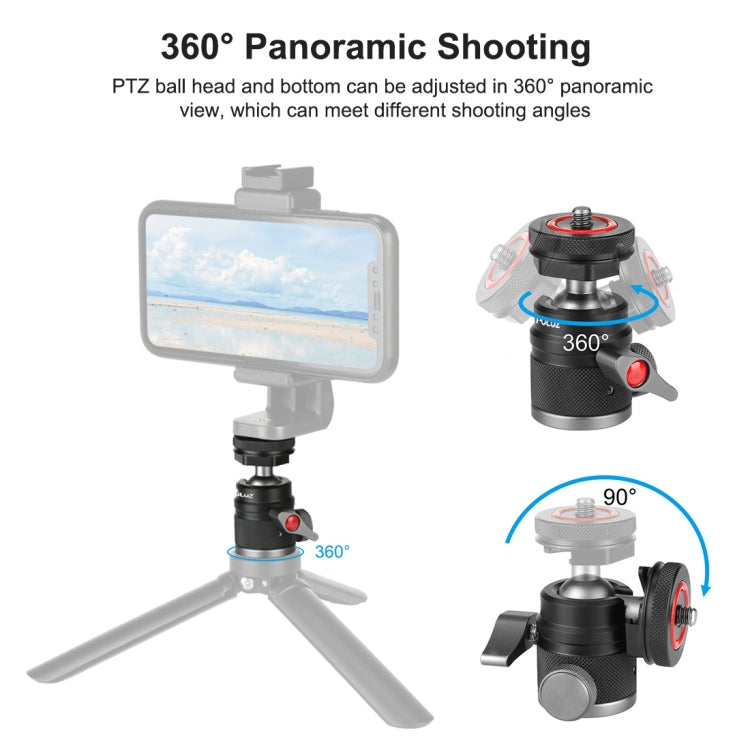PULUZ Aluminum Alloy Ball Head Tripod Mount with Cold Shoe Base(Black) - free shipping - PMC TechLife - Order now!