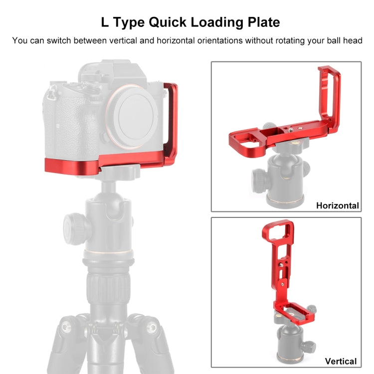 PULUZ 1/4 inch Vertical Shoot Quick Release L Plate Bracket Base Holder for Sony A9 (ILCE-9) / A7 III/ A7R III(Red) - L-Bracket by PULUZ | Online Shopping South Africa | PMC Jewellery