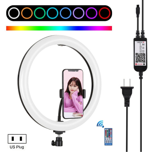 PULUZ 11.8 inch 30cm RGB Dimmable LED Ring Vlogging Selfie Photography Video Lights with Cold Shoe Tripod Ball Head & Phone Clamp (Black)(US Plug) - Ring Light by PULUZ | Online Shopping South Africa | PMC Jewellery | Buy Now Pay Later Mobicred