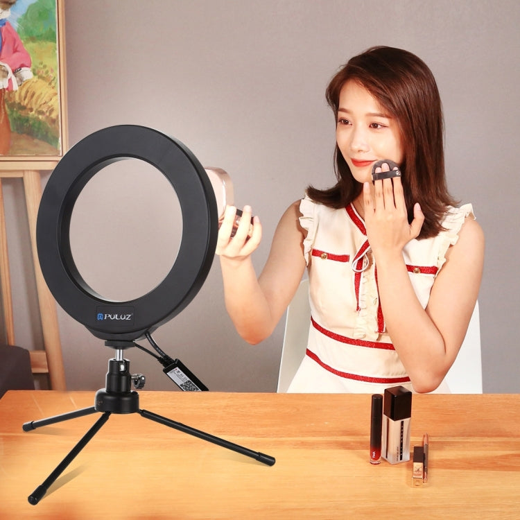 PULUZ 6.2 inch 16cm USB RGBW Dimmable LED Ring Vlogging Photography Video Lights  with Cold Shoe Tripod Ball Head & Remote Control(Black) - Ring Light by PULUZ | Online Shopping South Africa | PMC Jewellery | Buy Now Pay Later Mobicred