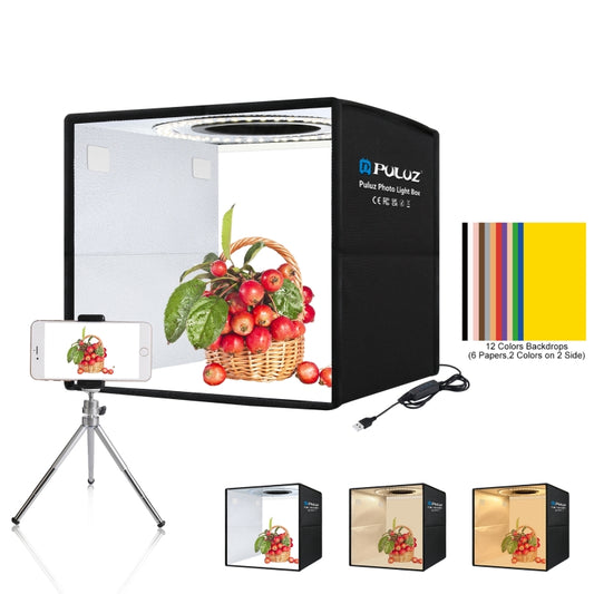 PULUZ 25cm Folding Portable 3 Modes Dual Color Temperature Ring Light Photo Lighting Studio Shooting Tent Box with 6 x Dual-side Color Backdrops, Size: 25cm x 25cm x 25cm(Black) -  by PULUZ | Online Shopping South Africa | PMC Jewellery | Buy Now Pay Later Mobicred