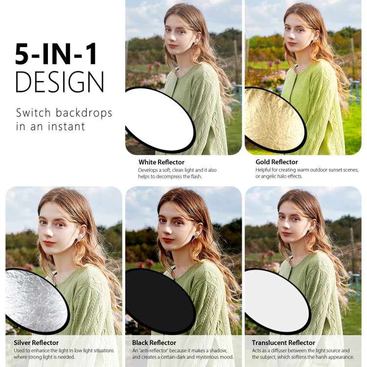 PULUZ 110cm 5 in 1 (Silver / Translucent / Gold / White / Black) Folding Photo Studio Reflector Board -  by PULUZ | Online Shopping South Africa | PMC TechLife | Buy Now Pay Later Mobicred