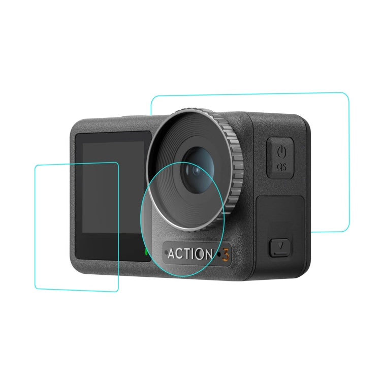 For DJI Osmo Action 3  PULUZ 3-in-1 Lens Front and Back Screen Tempered Glass Explosion-proof Film - Protective Film & Stickers by PULUZ | Online Shopping South Africa | PMC Jewellery | Buy Now Pay Later Mobicred