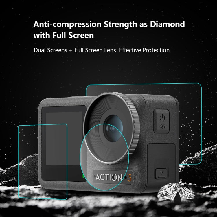 For DJI Osmo Action 3  PULUZ 3-in-1 Lens Front and Back Screen Tempered Glass Explosion-proof Film - Protective Film & Stickers by PULUZ | Online Shopping South Africa | PMC Jewellery | Buy Now Pay Later Mobicred