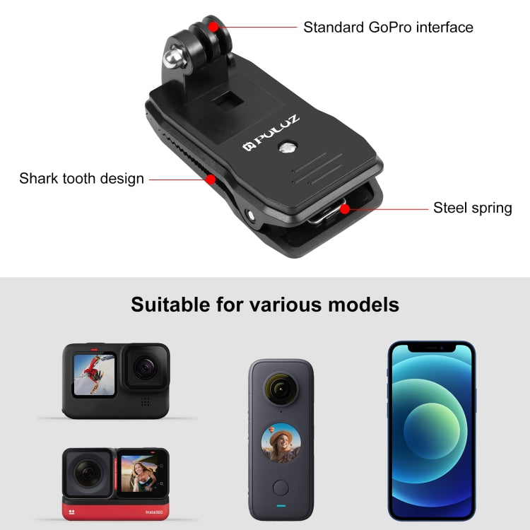PULUZ 4 in 1 360 Degree Rotating Backpack Hat QR Clip Rec-mounts with Phone Clamp Kit - Backpack Clip by PULUZ | Online Shopping South Africa | PMC Jewellery | Buy Now Pay Later Mobicred