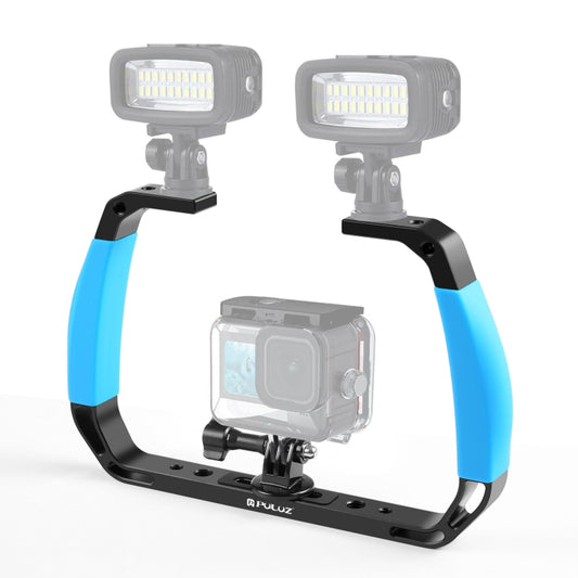 PULUZ Dual Silicone Handles Aluminium Alloy Underwater Diving Rig for GoPro, DJI OSMO Action, Insta360 and Other Action Cameras (Blue) - Diving Accessories by PULUZ | Online Shopping South Africa | PMC Jewellery | Buy Now Pay Later Mobicred