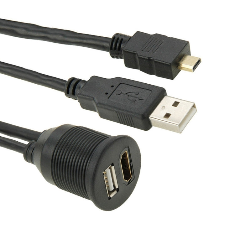 USB 2.0 & Micro HDMI (Type-D) Male to USB 2.0 & HDMI (Type-A) Female Adapter Cable with Car Flush Mount, Length: 2m - DIY Cables by PMC Jewellery | Online Shopping South Africa | PMC Jewellery