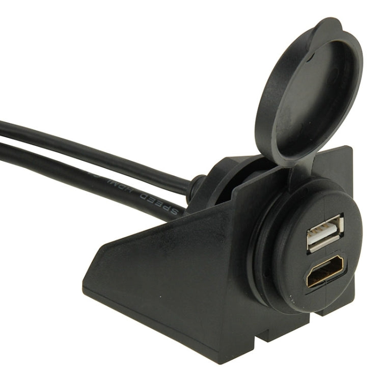 USB 2.0 & Mini HDMI (Type-C) Male to USB 2.0 & HDMI (Type-A) Female Adapter Cable with Car Flush Mount, Length: 2m - DIY Cables by PMC Jewellery | Online Shopping South Africa | PMC Jewellery