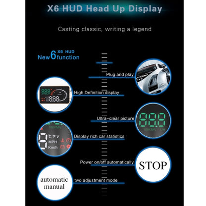 X6 3.5 inch Car OBDII / EUOBD HUD Vehicle-mounted Head Up Display Security System, Support Speed & Water Temperature & Speed Alarm & Fuel Consumption & Battery Voltage, etc. - Head Up Display System by PMC Jewellery | Online Shopping South Africa | PMC Jewellery | Buy Now Pay Later Mobicred