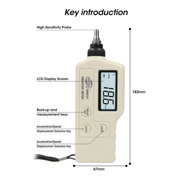 BENETECH GM63A Vibration Meter Digital Tester Vibrometer Analyzer Acceleration Velocity(White) - Other Tester Tool by BENETECH | Online Shopping South Africa | PMC Jewellery | Buy Now Pay Later Mobicred