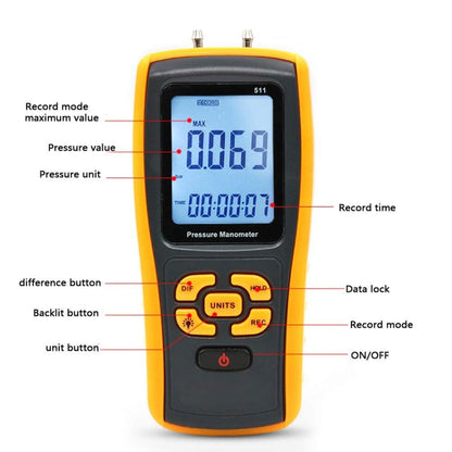 BENETECH GM511 LCD Display Pressure Manometer(Yellow) - Other Tester Tool by BENETECH | Online Shopping South Africa | PMC Jewellery | Buy Now Pay Later Mobicred