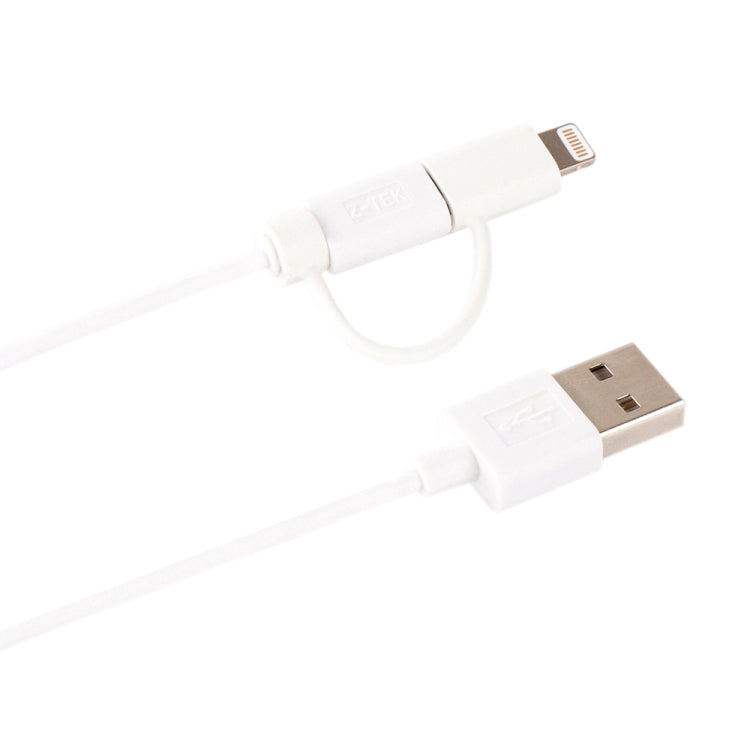 1m MFI 2 in 1 8 pin + Micro USB 2.0 Male to USB Data Sync Charging Cable(White) - free shipping - PMC Jewellery - Order now!