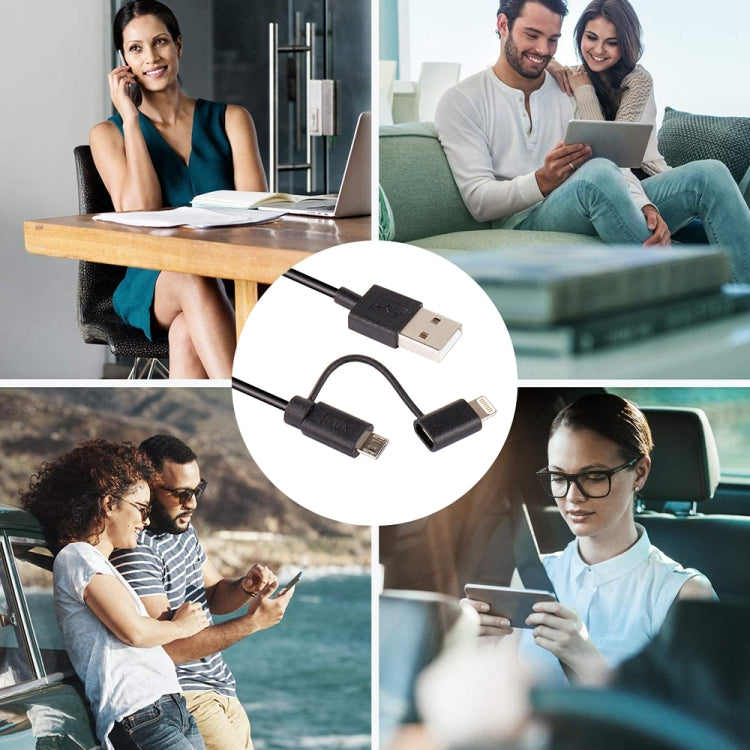 1m MFI 2 in 1 8 pin + Micro USB 2.0 Male to USB Data Sync Charging Cable(White) - free shipping - PMC Jewellery - Order now!
