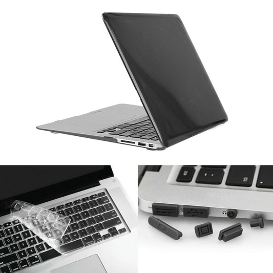 ENKAY for Macbook Air 13.3 inch (US Version) / A1369 / A1466 Hat-Prince 3 in 1 Crystal Hard Shell Plastic Protective Case with Keyboard Guard & Port Dust Plug(Black) - MacBook Air Cases by ENKAY | Online Shopping South Africa | PMC Jewellery | Buy Now Pay Later Mobicred