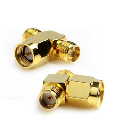 SMA Male to 2 SMA Female Adapter (T Type), Gold Plated(Yellow) - Connectors by PMC TechLife | Online Shopping South Africa | PMC TechLife