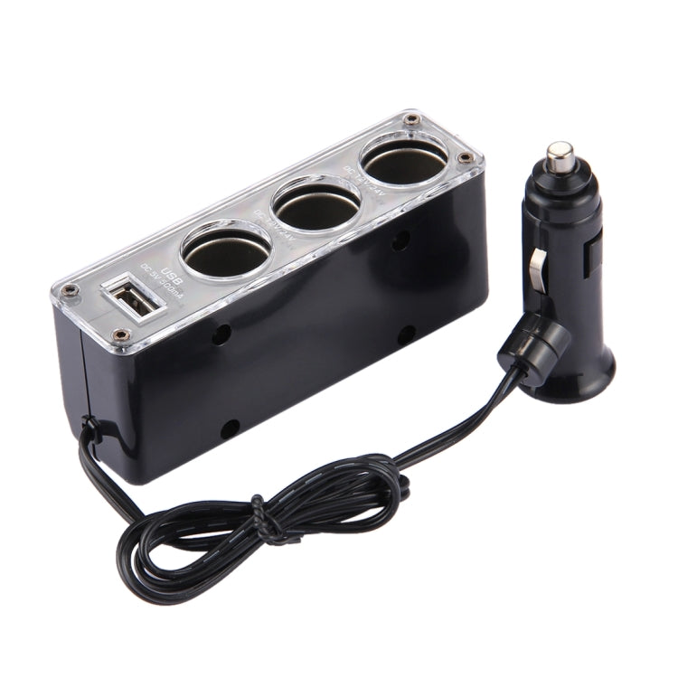 WF-0096 Triple Socket 12V/24V Car Cigarette Lighter USB Power(Black) - Cigar Socket by PMC Jewellery | Online Shopping South Africa | PMC Jewellery | Buy Now Pay Later Mobicred