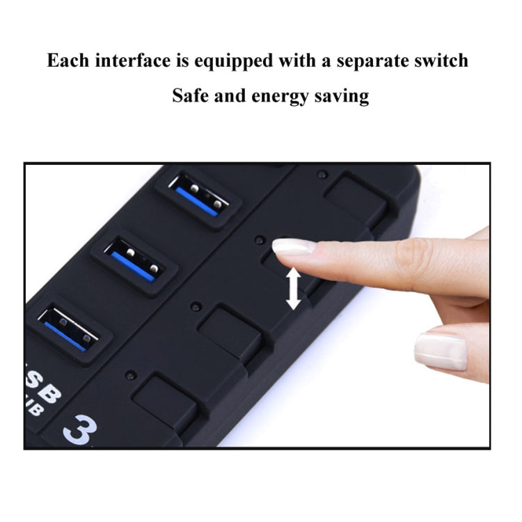 7 Ports USB 3.0 Hub with Individual Switches for each Data Transfer Ports(Black) - USB 3.0 HUB by PMC Jewellery | Online Shopping South Africa | PMC Jewellery | Buy Now Pay Later Mobicred