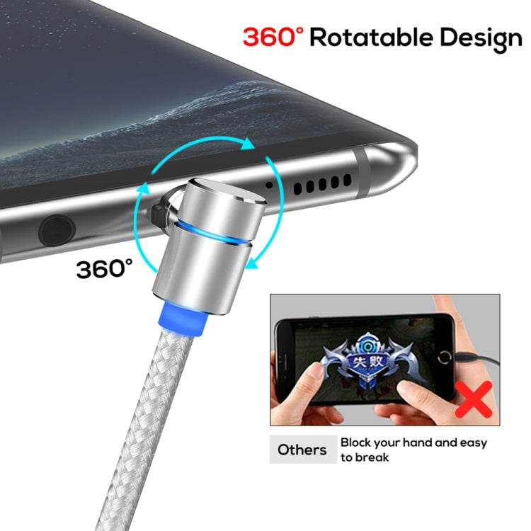 TOPK AM30 2m 2.4A Max USB to USB-C / Type-C 90 Degree Elbow Magnetic Charging Cable with LED Indicator(Silver) - Charging Cable & Head by TOPK | Online Shopping South Africa | PMC Jewellery