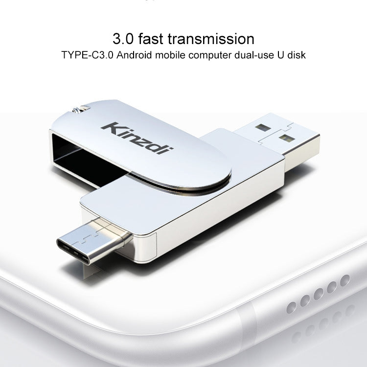 Kinzdi 64GB USB 3.0 + Type-C 3.0 Interface Metal Twister Flash Disk V11 (Silver) - USB Flash Drives by Kinzdi | Online Shopping South Africa | PMC Jewellery | Buy Now Pay Later Mobicred