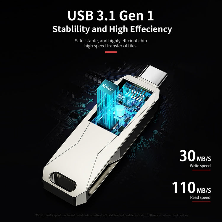 Netac U782C 128GB USB-C / Type-C + USB 3.0 360 Degrees Rotation Zinc Alloy Flash Drive OTG U Disk - USB Flash Drives by Netac | Online Shopping South Africa | PMC Jewellery | Buy Now Pay Later Mobicred