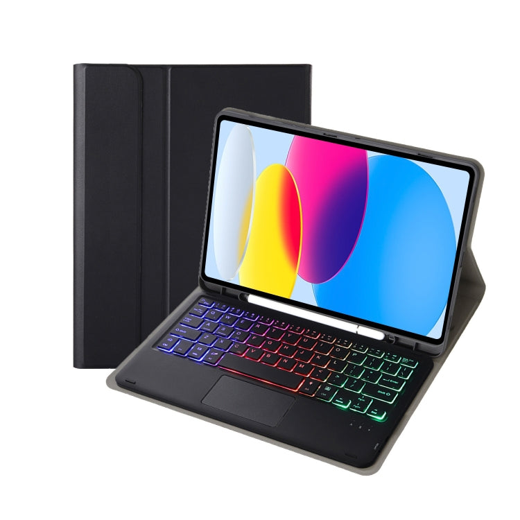 For iPad 11 2025 / 10th Gen 10.9 2022 A10B-AS Lambskin Texture Backlight Bluetooth Touch Keyboard Leather Tablet Case with Pen Slot(Black) - Universal by PMC Jewellery | Online Shopping South Africa | PMC Jewellery | Buy Now Pay Later Mobicred