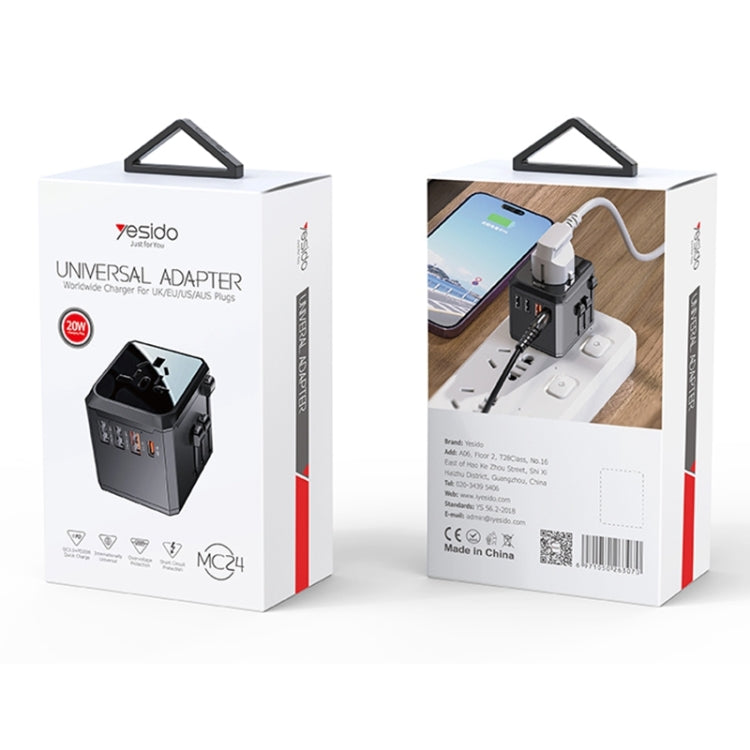 Yesido MC24 20W 3 USB + Type-C Ports Multi-function Universal Travel Adapter Plug (Black) - Multifunction Charger by Yesido | Online Shopping South Africa | PMC Jewellery | Buy Now Pay Later Mobicred