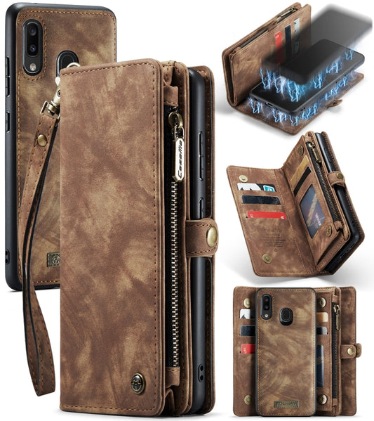 CaseMe-008 Detachable Multifunctional Retro Frosted Horizontal Flip Leather Case for Galaxy A20 / M10S, with Card Slot & Holder & Zipper Wallet & Photo Frame(Brown) - Galaxy Phone Cases by CaseMe | Online Shopping South Africa | PMC Jewellery | Buy Now Pay Later Mobicred