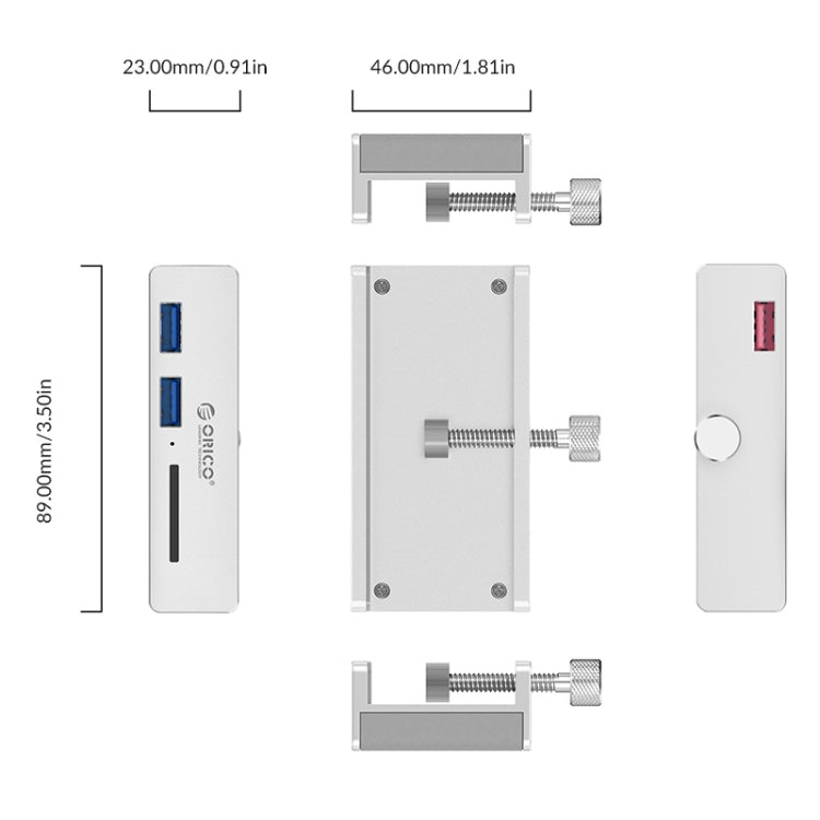 ORICO MH2AC-U3 Clip-type 2 Ports USB3.0 HUB with SD Card Reader - USB 3.0 HUB by ORICO | Online Shopping South Africa | PMC Jewellery | Buy Now Pay Later Mobicred