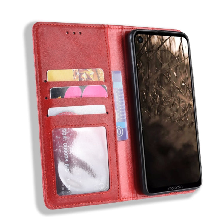 Magnetic Buckle Retro Crazy Horse Texture Horizontal Flip Leather Case for Motorola MOTO One Vision, with Holder & Card Slots & Photo Frame(Red) - Motorola Cases by PMC Jewellery | Online Shopping South Africa | PMC Jewellery | Buy Now Pay Later Mobicred