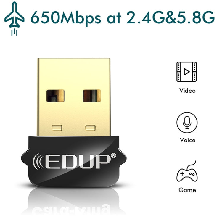 EDUP EP-AC1651 USB WIFI Adapter 650Mbps Dual Band 5G/2.4GHz External Wireless Network Card Wifi Dongle Receiver for Laptop Windows MacOS - USB Network Adapter by EDUP | Online Shopping South Africa | PMC Jewellery | Buy Now Pay Later Mobicred