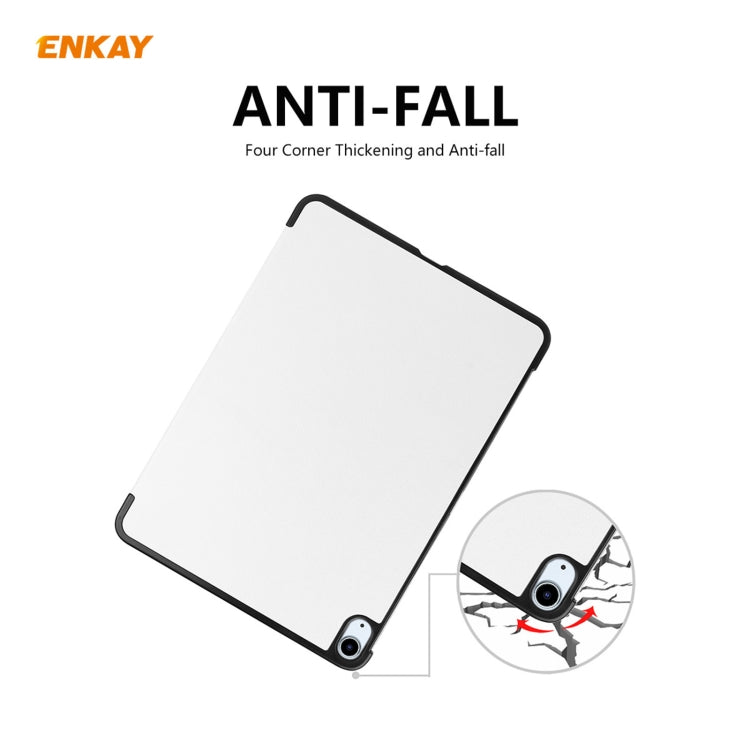 For iPad Air 11 2024 / Pro 11 2018 / Air 10.9 2022 ENKAY 3-folding Plastic Leather Smart Tablet Case(White) - iPad Air (2022) / (2020) 10.9 Cases by ENKAY | Online Shopping South Africa | PMC Jewellery | Buy Now Pay Later Mobicred