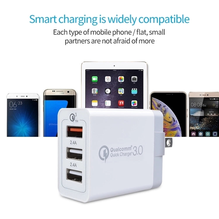 SDC-30W 2 in 1 USB to 8 Pin Data Cable + 30W QC 3.0 USB + 2.4A Dual USB 2.0 Ports Mobile Phone Tablet PC Universal Quick Charger Travel Charger Set,  US Plug - USB Charger by PMC Jewellery | Online Shopping South Africa | PMC Jewellery | Buy Now Pay Later Mobicred