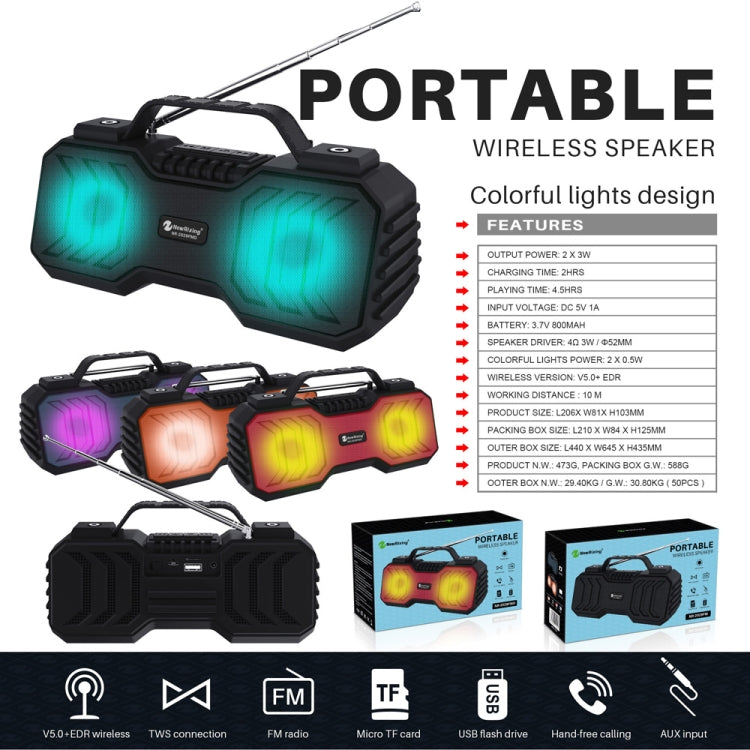 NewRixing NR-2029FMD TWS LED Flashlight Bluetooth Speaker, Support TF Card / FM / 3.5mm AUX / U Disk / Hands-free Calling(Black) - Desktop Speaker by NewRixing | Online Shopping South Africa | PMC Jewellery | Buy Now Pay Later Mobicred