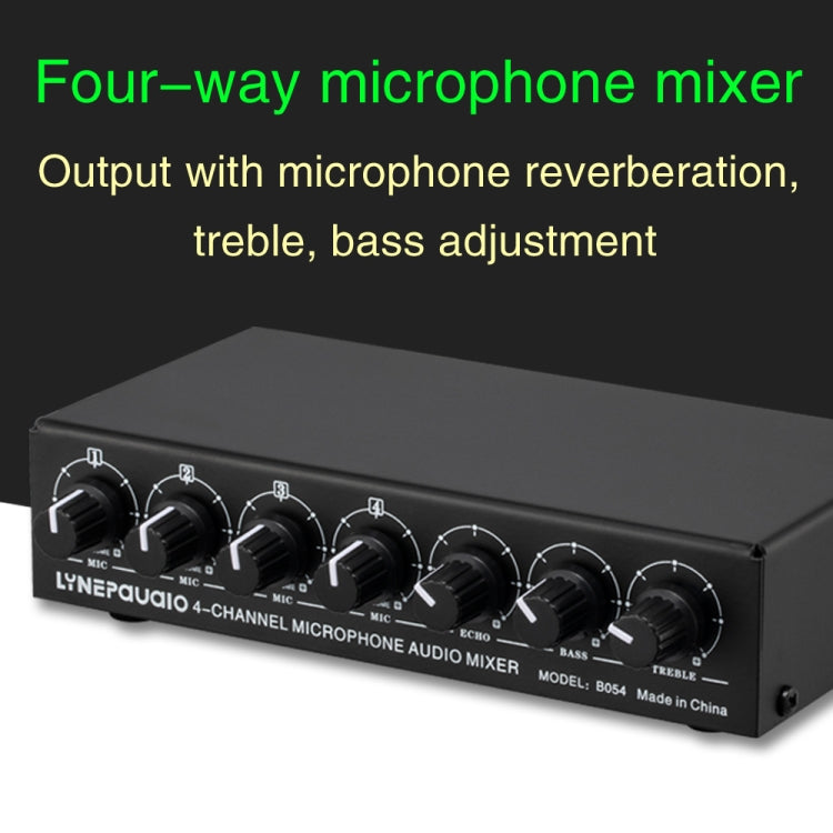 B054 4-Channel Microphone Mixer Support Stereo Output With Reverb Treble And Bass Adjustment, USB 5V Power Supply, US Plug -  by PMC Jewellery | Online Shopping South Africa | PMC Jewellery